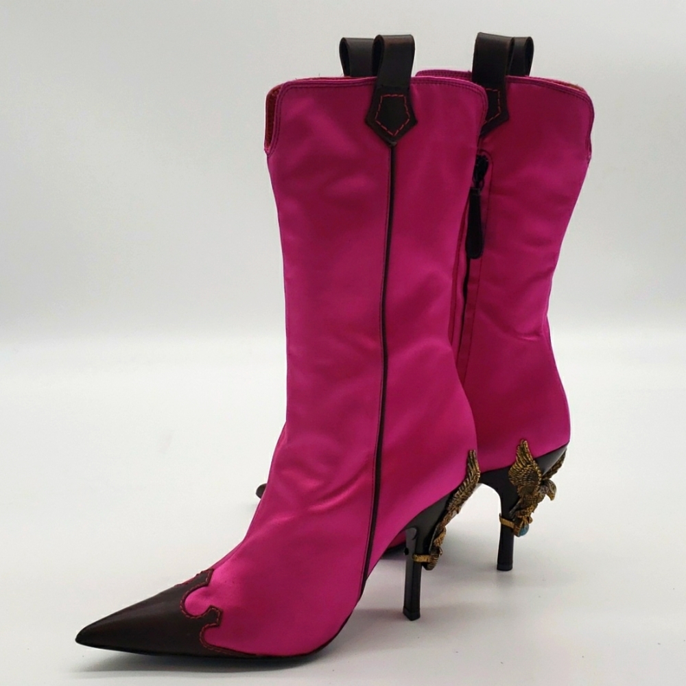 GIUSEPPE ZANOTTI SIZE 40 COLOR PINK SATIN AND BROWN LEATHER 100% AUTHENTIC NEW - Picture 14 of 17